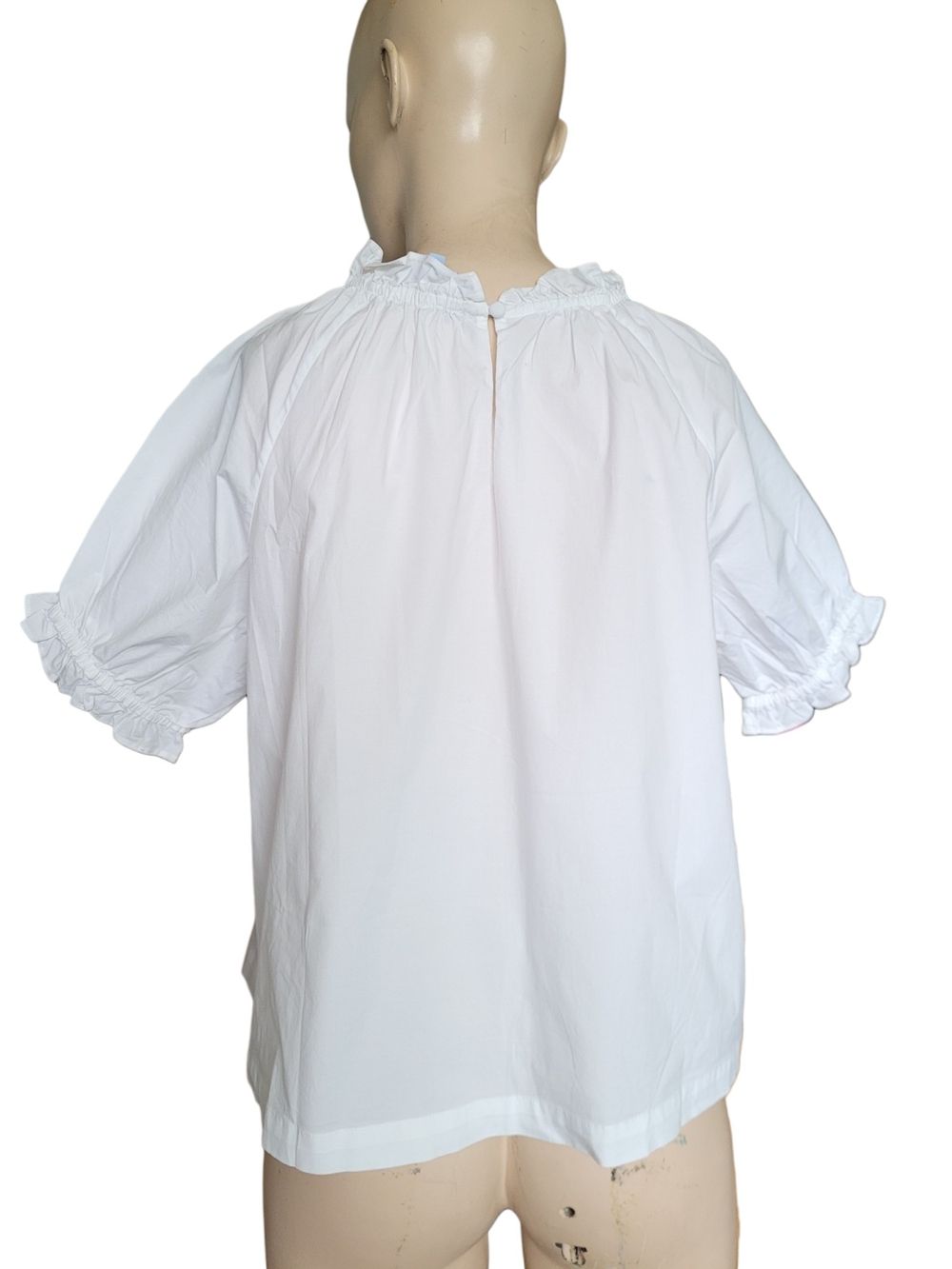 Hill House Kit Top White Puff Sleeve Peasant Blouse With Ruffle Trim XL - Picture 5 of 11